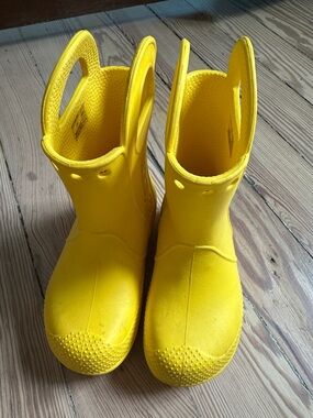 CROCS Kids Bright Yellow Rain Boots with Easy Pull Handles